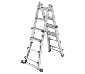 Stufen-Teleskopleiter 4-teilig mit Traverse 4x4 Stufen Position Stehleiter ausgefahren | © MUNK GmbH