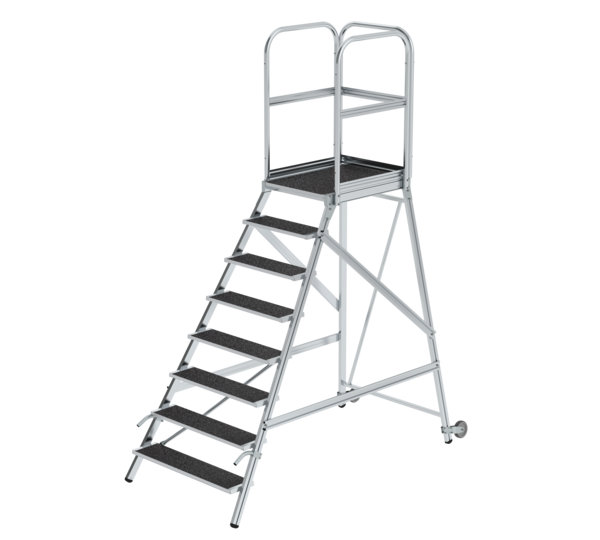 Podesttreppe einseitig begehbar mit Rollen & Griffen Korrundbesch. R13, 8