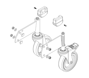 Dessin : jeu de roulettes pour un escalier à plate-forme, vue de face | © MUNK GmbH