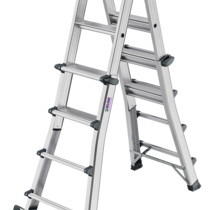 Stufen-Teleskopleiter 4-teilig mit Traverse 4x4 Stufen Position Stehleiter ausgefahren | © MUNK GmbH