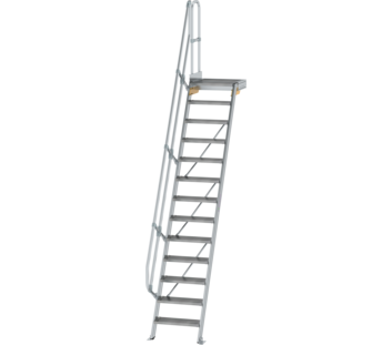 Stairs w. plat. 60° st. wid. 600 mm, 13 st, gr.alu | © MUNK GmbH