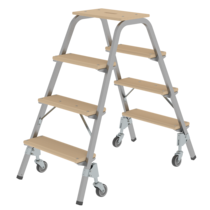 Stahl-Holz-Tritt mit Lenkrollen, 2x4 Stufen | © MUNK GmbH