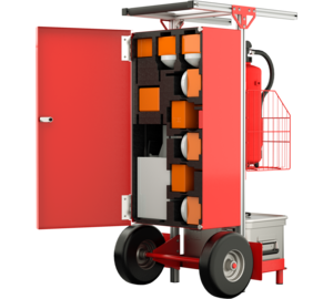 SafeCaddy® "Mobile Brandmeldeanlage" mit Beladung, Rückseite geöffnet | © MUNK GmbH