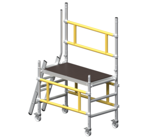 Mobile assembly platform including hook-on ladder with railing set on one side | © MUNK GmbH