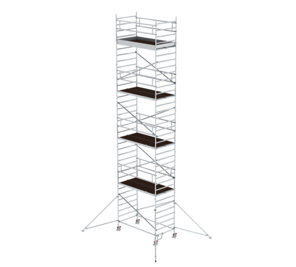 Rollgerüst 1,35x2,45 m mit Ausleger & Doppel-Plattform, Plattformhöhe 9,35 m | © MUNK GmbH Rollg. 1,35x2,45mm. Ausl. & Dp.-PF, PF-H. 9,35m | © MUNK GmbH
