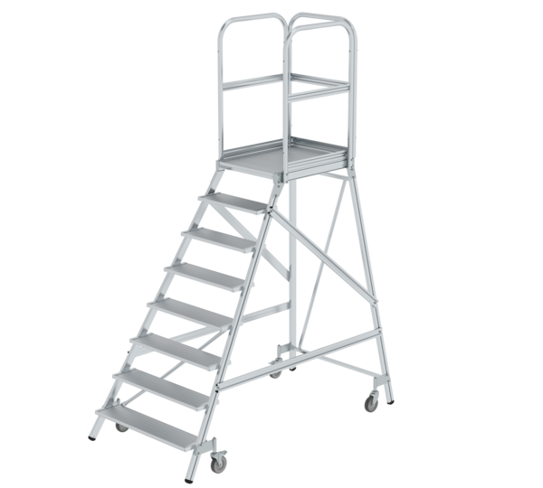 Podesttreppe einseitig begehbar mit Federrolle Aluminium geriffelt | © MUNK GmbH Podesttr. eins.  m. Federr. Alu ger., 8 St. | © MUNK GmbH