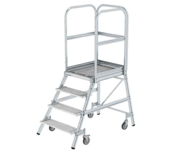 Podesttreppe einseitig begehbar mit Federrolle Stahl-Gitterrost | © MUNK GmbH Podesttr. eins.  m. Federr. St.-Gitterr., 4 St. | © MUNK GmbH