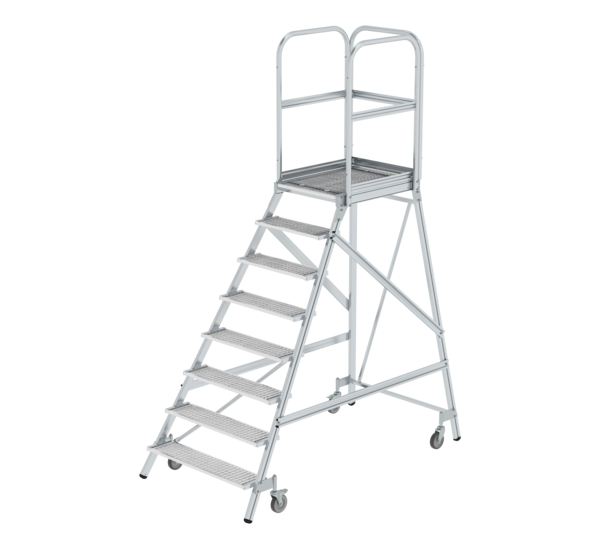Podesttreppe einseitig begehbar mit Federrolle Stahl-Gitterrost | © MUNK GmbH Podesttr. eins.  m. Federr. St.-Gitterr., 8 St. | © MUNK GmbH