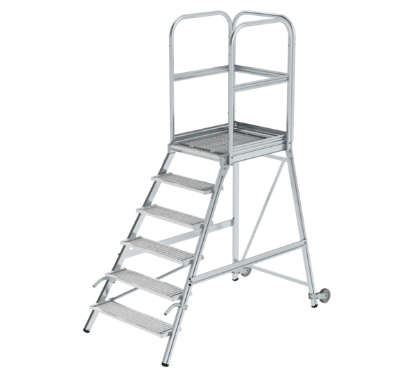 Platform stairs, with single-sided access, with castors and handles, steel grating | © MUNK GmbH Plat.stairs, 1-sid.acc.w cast/handle st.grat. | © MUNK GmbH