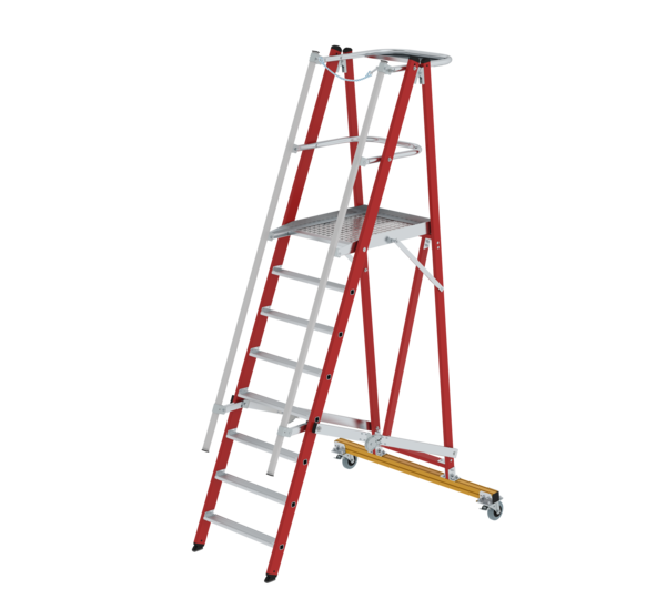Escabeau à plate-forme GFK/Alu mobile, pliable 8 marches avec main courante GFK | © MUNK GmbH