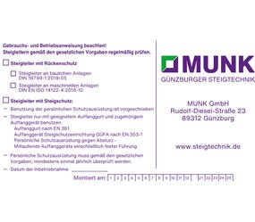 Kennzeichnungsschild f. Steigschutzeinrichtung | © MUNK GmbH