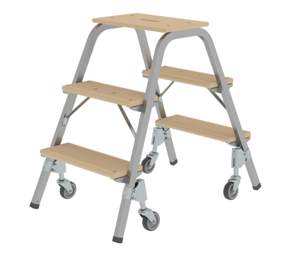 Escabeau acier-bois à roul. orient., 2 x 3 mar. | © MUNK GmbH