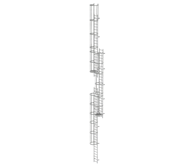 Mehrzügige Steigleiter mit Rückenschutz (Maschinen) Stahl verzinkt, 17,16m | © MUNK GmbH Mehrz. Steigl. m. Rückensch. Stahl verz., 17,16m | © MUNK GmbH