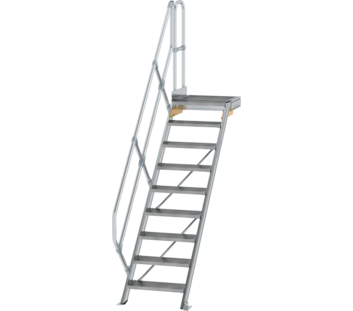 Escaliers avec plate-forme 45°, largeur de marches 600 mm, 9 marches, aluminium strié | © MUNK GmbH Esc. PF 45° larg. mar. 600 mm, 9 mar., alu strié | © MUNK GmbH