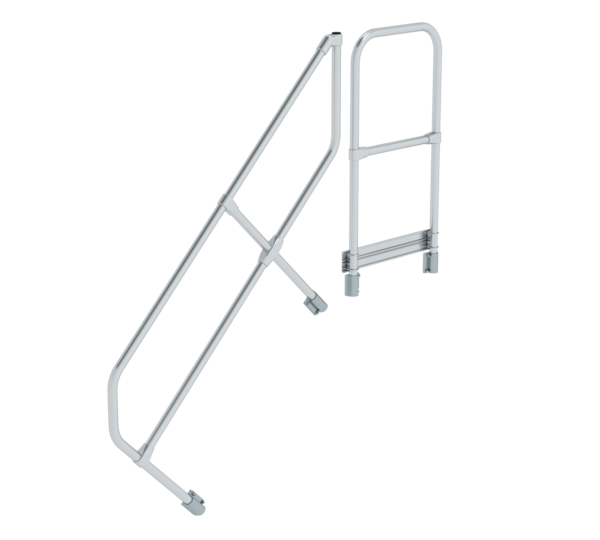 Treppe mit Plattform 45° zweiter Handlauf für 5 Stufen, Neigung 45° | © MUNK GmbH Treppe m. PF 45° 2. Handlauf für 5 St., 45° | © MUNK GmbH