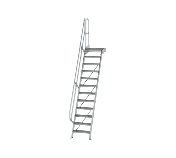 Treppe mit Plattform 60° Stufenbreite 600 mm, 12 Stufen, Aluminium geriffelt | © MUNK GmbH Treppe m. PF 60° St.br. 600 mm, 12 St., Alu ger. | © MUNK GmbH