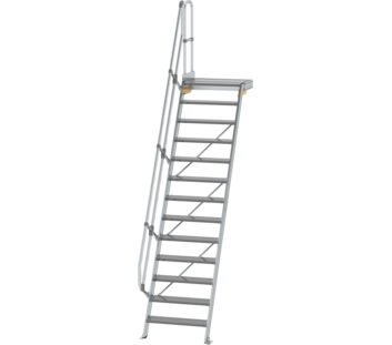 Stairs w. plat. 60° st. wid. 800 mm, 13 st, gr.alu | © MUNK GmbH