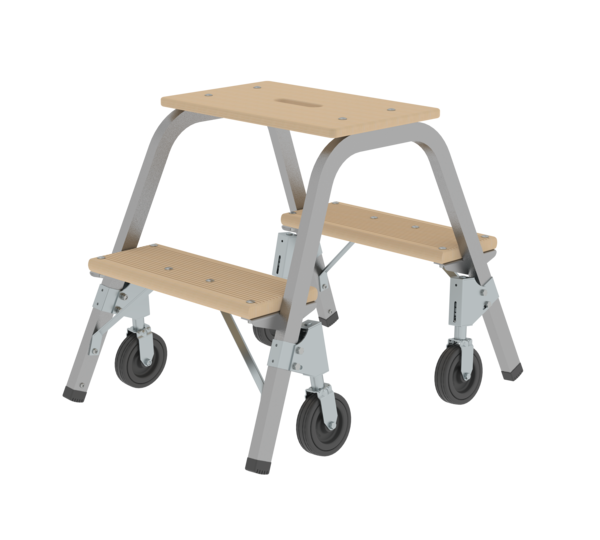 Stahl-Holz-Tritt mit Bockrollen, 2x2 Stufen | © MUNK GmbH