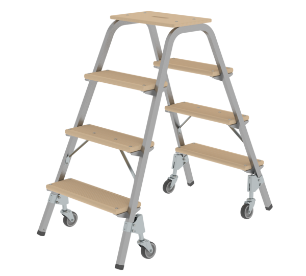 Stahl-Holz-Tritt mit Lenkrollen, 2x4 Stufen | © MUNK GmbH