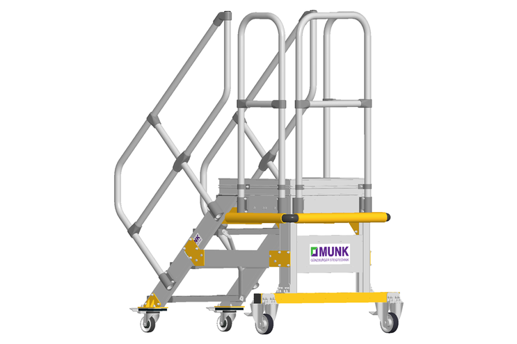 Optional bei fahrbaren Plattformtreppen: Stoßschutz - links, rechts und/oder stirnseitig | © MUNK GmbH