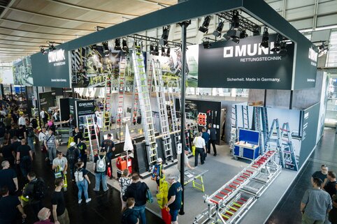 MUNK Rettungstechnik Messestand auf der Interschutz 2026 mit Feuerwehrleitern, Rettungstechnik und Sicherheitslösungen – Made in Germany