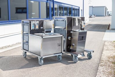 Günzburger Steigtechnik has flexible washing stations for rescue teams and also for events, like trade fairs, concerts and celebrations. Making mobile hand hygiene possible.  | © MUNK GmbH