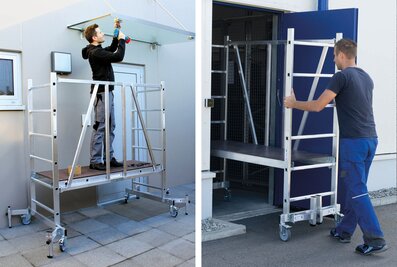 L’échafaudage ML de Günzburger Steigtechnik s’installe en un rien de temps et se démonte tout aussi rapidement. Il peut également passer par toutes les portes.  | © MUNK GmbH