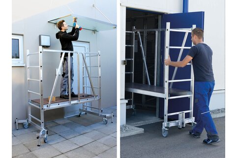 L’échafaudage ML de Günzburger Steigtechnik s’installe en un rien de temps et se démonte tout aussi rapidement. Il peut également passer par toutes les portes.  | © MUNK GmbH