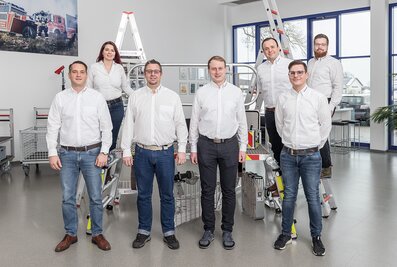 The new Günzburger Steigtechnik Rescue Equipment team (from left): Philipp Barfuß (Business Unit Manager), Tatjana Seefelder (Special Projects Sales), Markus Böck (Sales), Michael Lewold (Sales Manager), Jens Eberhardt (Key Account Manager Export), Andreas Bernhauer (Sales) and Alessandro Eustacchio (Sales).  | © MUNK GmbH