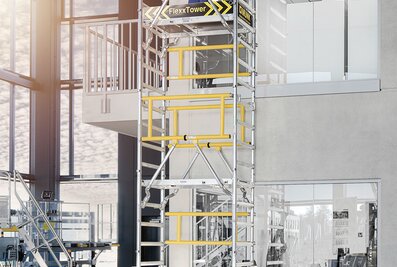 The FlexxTower one-person scaffold from Munk Günzburger Steigtechnik in the Safety-Guard version (SG) with leading guardrail. | © MUNK GmbH