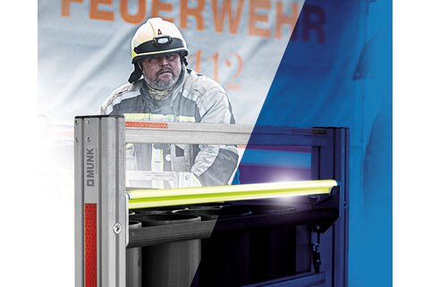 Nouveau standard départ usine : l'unité de commande phosphorescente Ergo-Glow-Grip se charge de rayons UV et assure une sécurité et une fonctionnalité maximales dans l'obscurité. | © MUNK GmbH