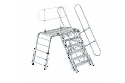 Nouvel accessoire pour la plate-forme de sauvetage et de travail : grâce à son angle d'inclinaison flexible, l'escalier d'évacuation permet de sauver des personnes en toute sécurité, même sur des terrains difficiles. | © MUNK GmbH