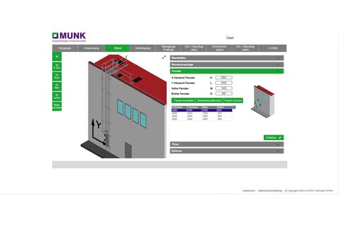 Le nouvel outil du Munk Group est le tout premier configurateur d'échelles à crinoline à disposer d'une simulation de mur personnalisée et proche de la réalité. | © MUNK GmbH