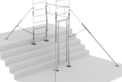 Mit dem Treppenkit wird der FlexxTower SGX ruckzuck zum treppengängigen Multitalent in Treppenhäusern. | © MUNK GmbH