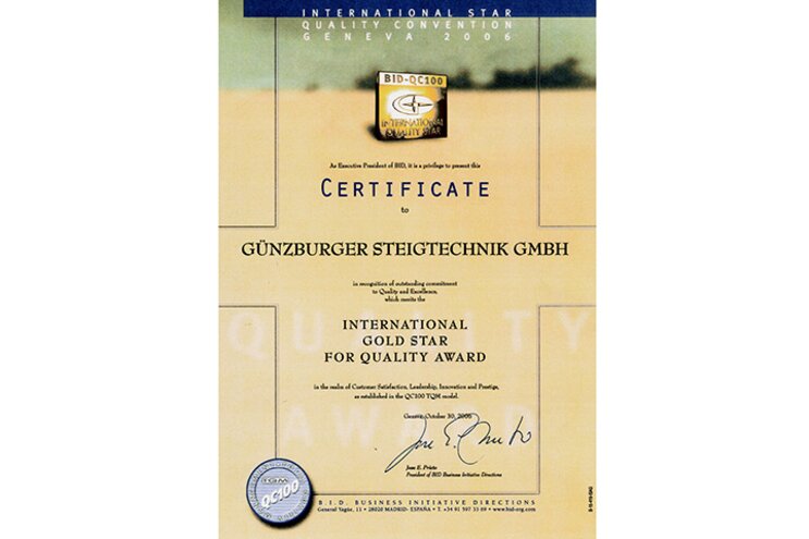 Certif. international gold star for quality award | © n/a
