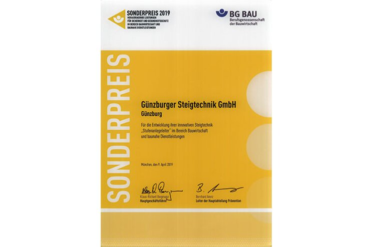 Attestation du prix spécial Eurotest BG BAU 2019 | © n/a